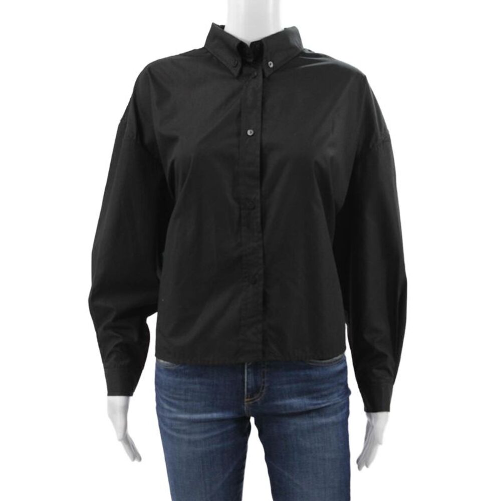 Sweewe Womens Black Basic Collared Long Sleeve Button-Up Top Size S